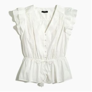 J. Crew Flutter Sleeve White Top